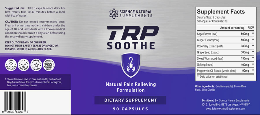TRP Soothe Ingredients